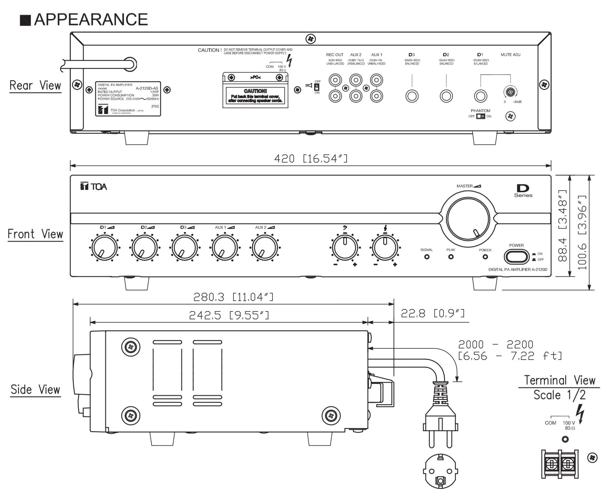 Kích thước Amply TOA A-2120D
