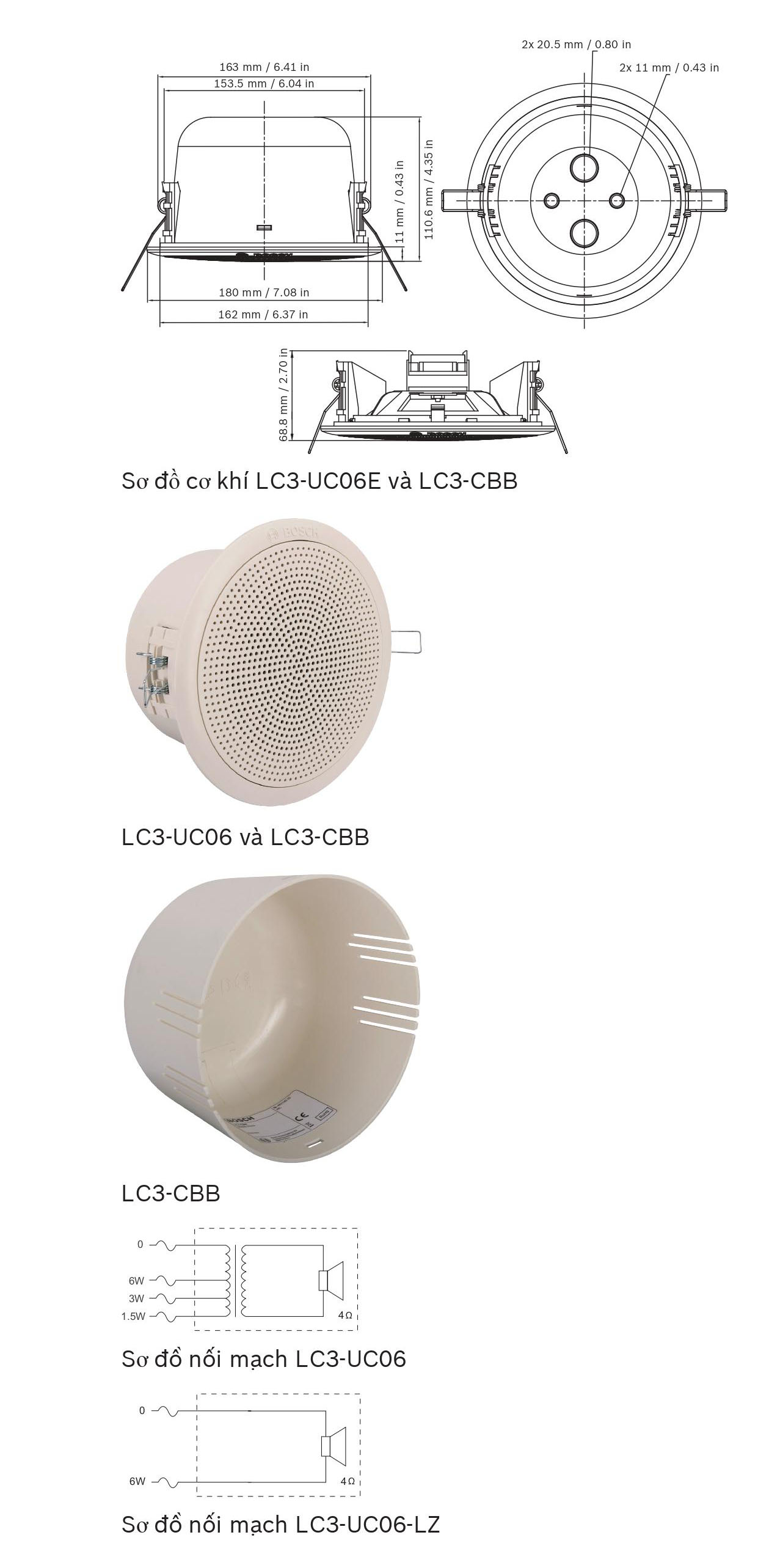 Sơ đồ nối mạch Loa âm trần bosch LC3-UC06-LZ