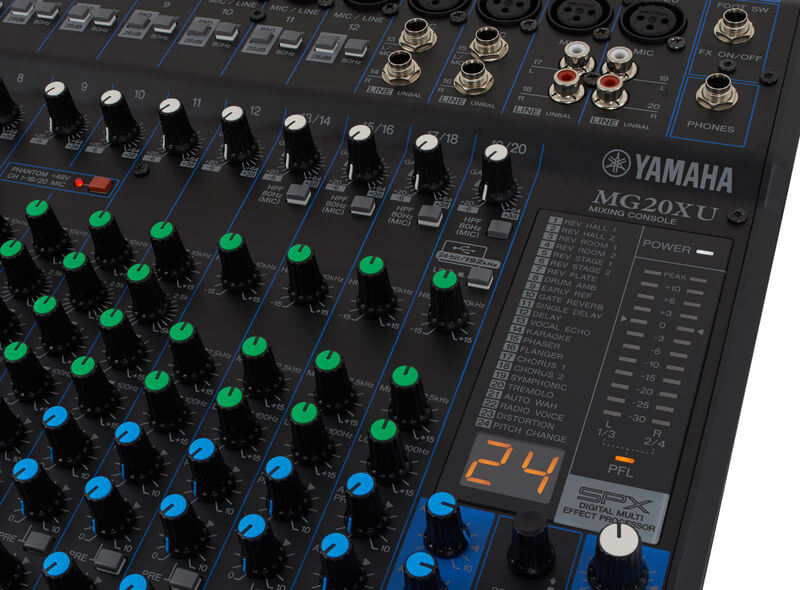 Các núm điều khiển trên bàn mixer yamaha MG20XU