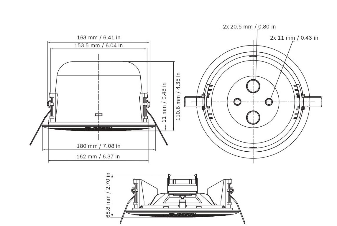 Sơ đồ cơ khí loa âm trần Bosch LC3-UC06