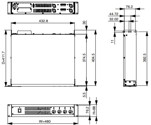kích thước mặt sau núm vặn Cục đẩy công suất Yamaha XM4180 cao cấp