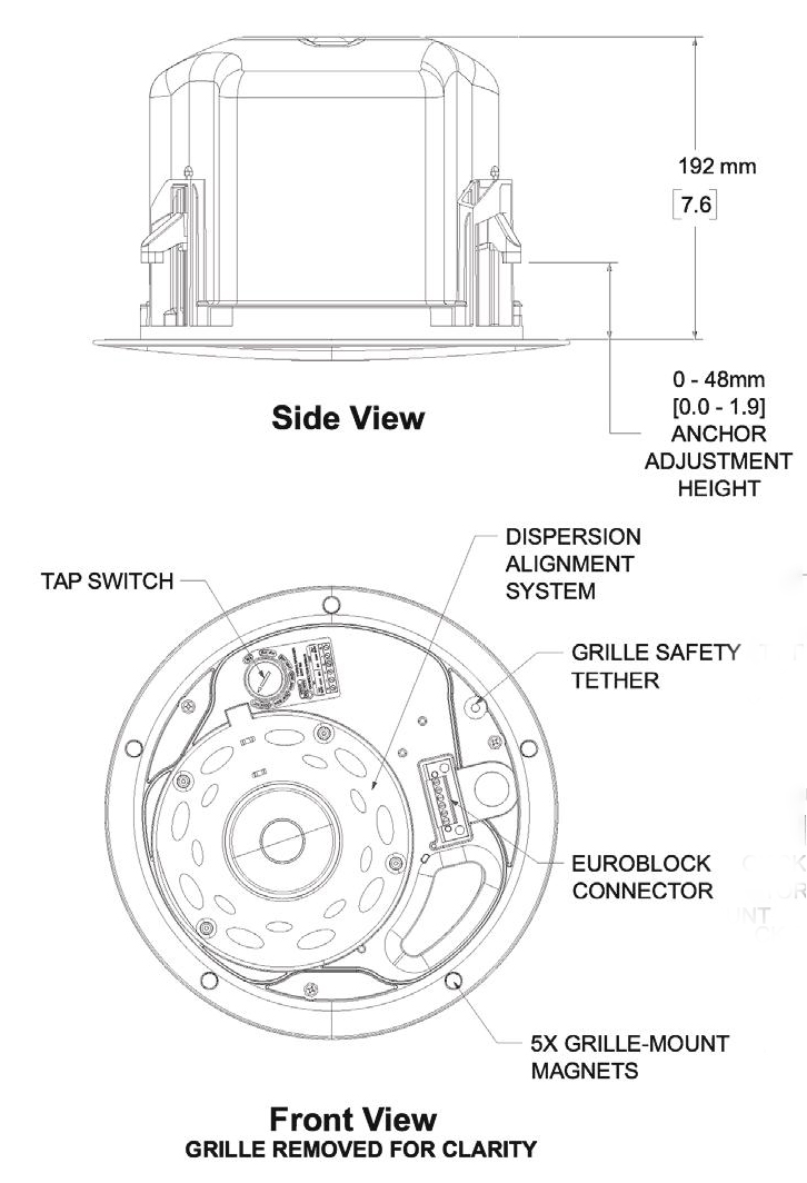 Kích thước Loa âm trần Bose DesignMax DM5C