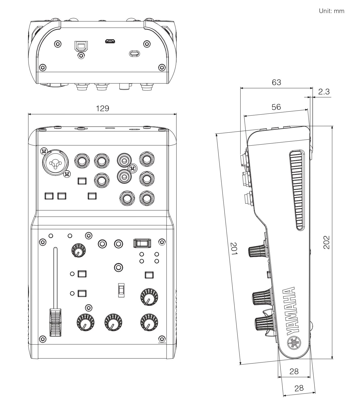 Kích thước mixer yamaha AG03