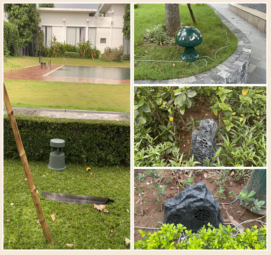 Hình ảnh loa sân vườn được lắp đặt thực tế