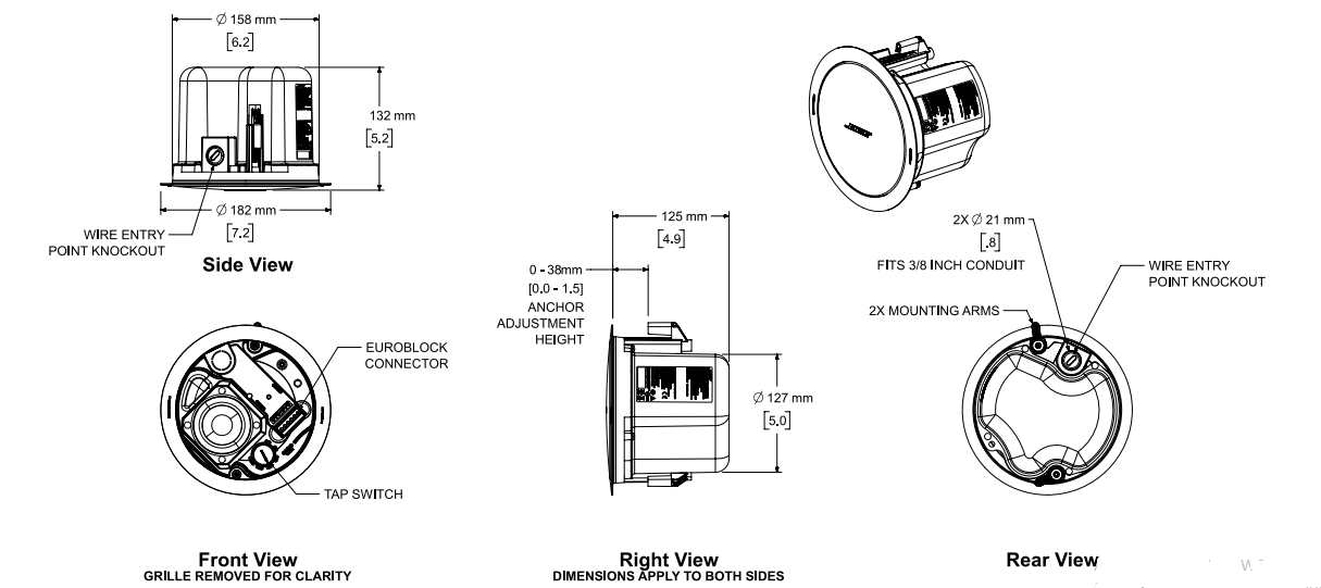 Sơ đồ cơ học Loa âm trần Bose FreeSpace FS2C
