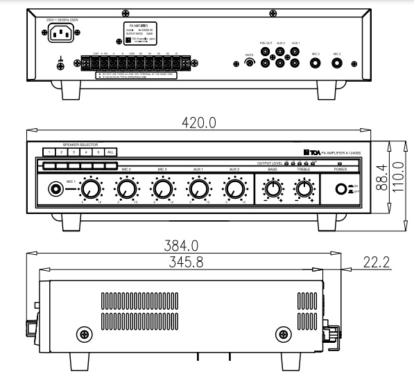 Kích thước Amply TOA 1240SS