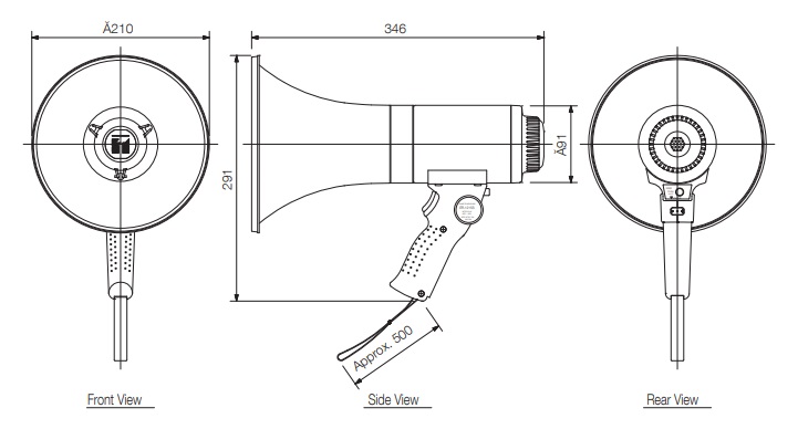 Kích thước Loa cầm tay TOA ER-1215S