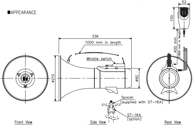 Kích thước Loa đeo vai TOA ER-2215W