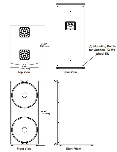 Kích thước Loa Sub Electro-Voice TX2181