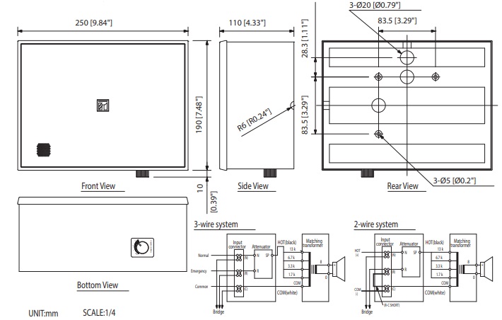 Kích thước Loa treo tường TOA BS-678BT
