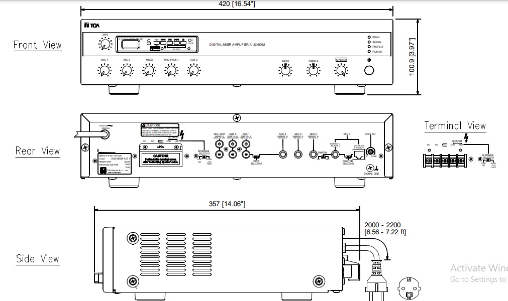 Kích thước Amply TOA A-3248DM