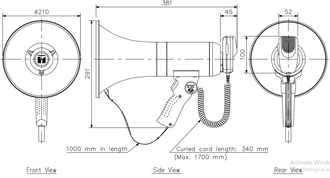 Kích thước Loa cầm tay TOA ER-3215