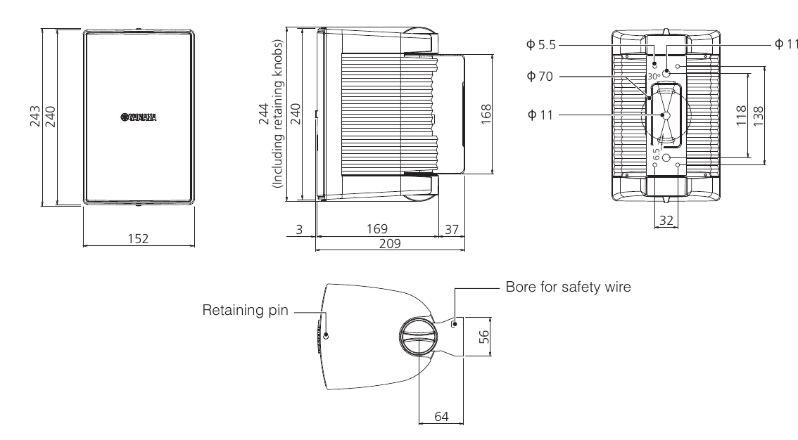 Kích thước Loa treo tường Yamaha VS4W