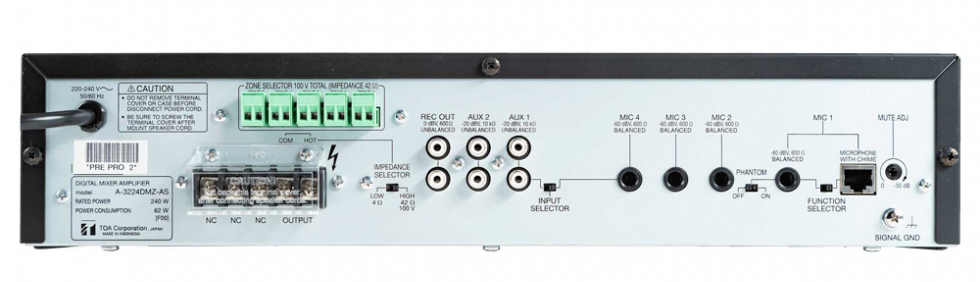 Mặt sau Tăng âm số liền Mixer Toa A-3224DM